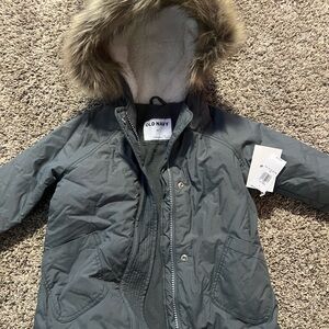 Old Navy Charcoal Jacket with Faux Fur Trim